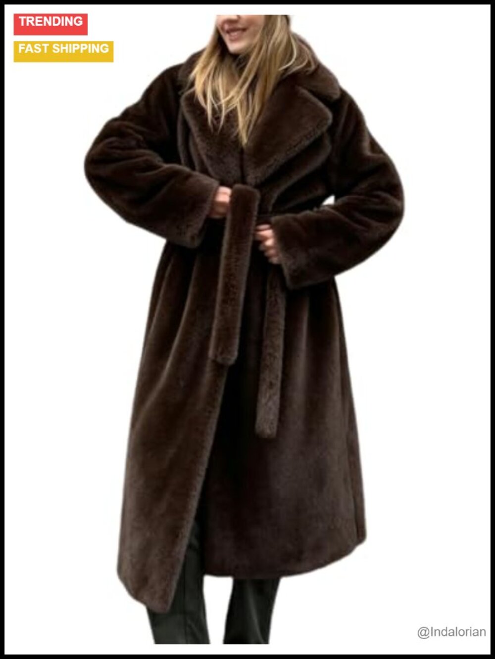 Faux Fur Coat Long Winter Warm Fluffy Maxi Belted Women's Jacket